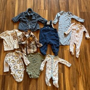 Baby boy clothing bundle LOT 9pcs 0-3 month tshirt jacket flannel onesies